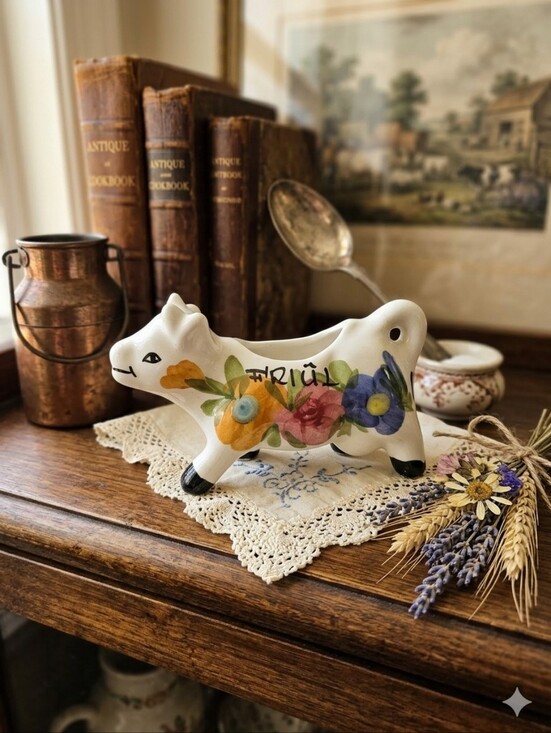 friul Other - Vintage FRIÜL Ceramic Cow Creamer | Floral Hand Painted Farmhouse Cottagecore